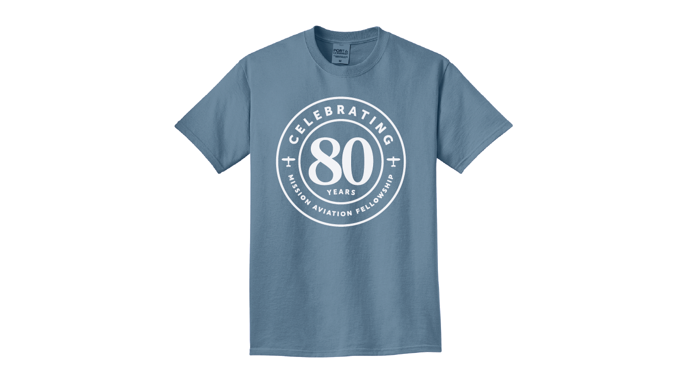 80th Anniversary Celebration Faded Blue Shirt