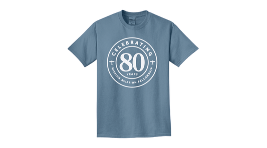 80th Anniversary Celebration Faded Blue Shirt